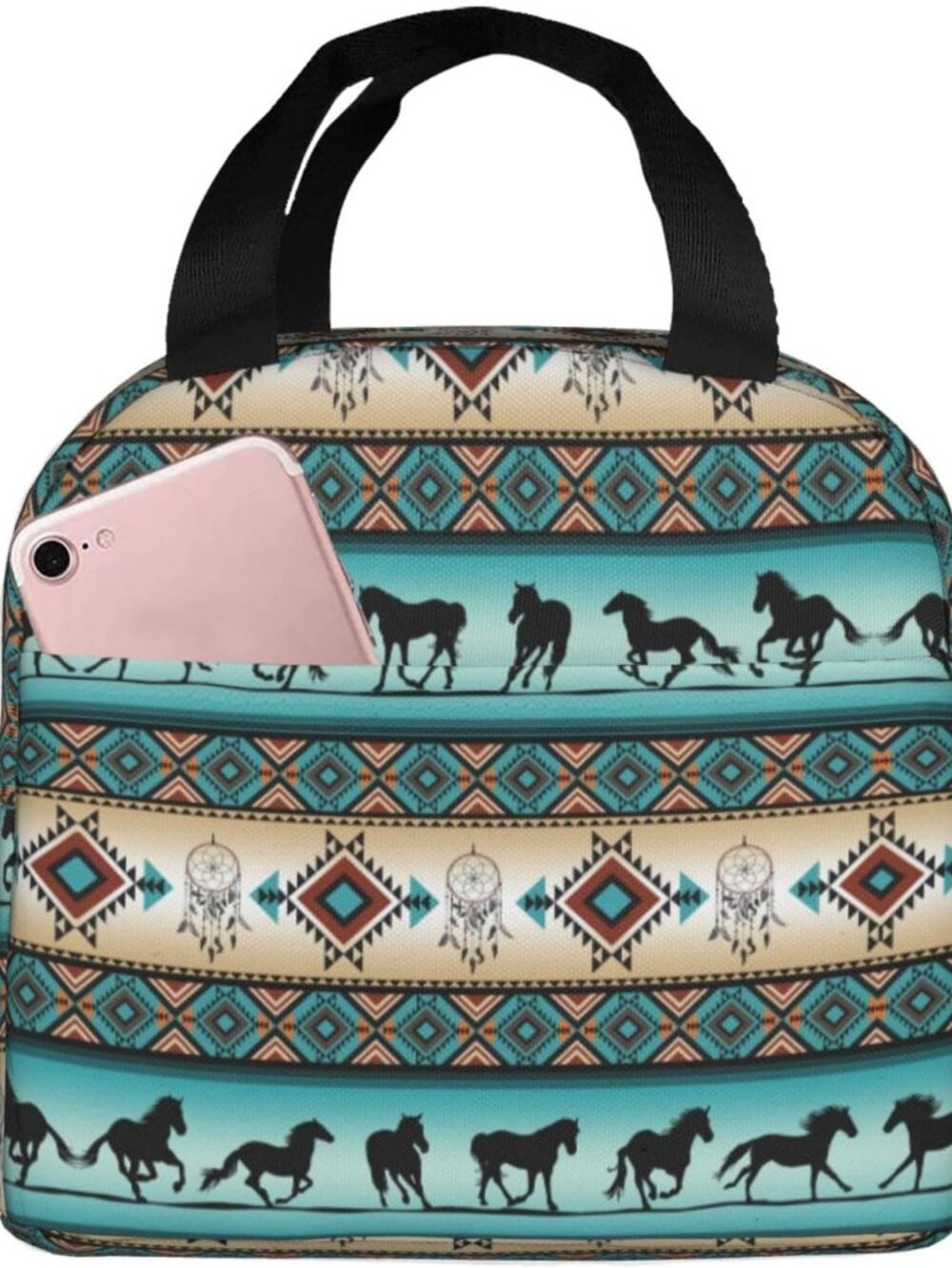 Navajo Horse Lunch Box for Girls Boys Western Lunch Bag Women Aztec Lunch Box Ba